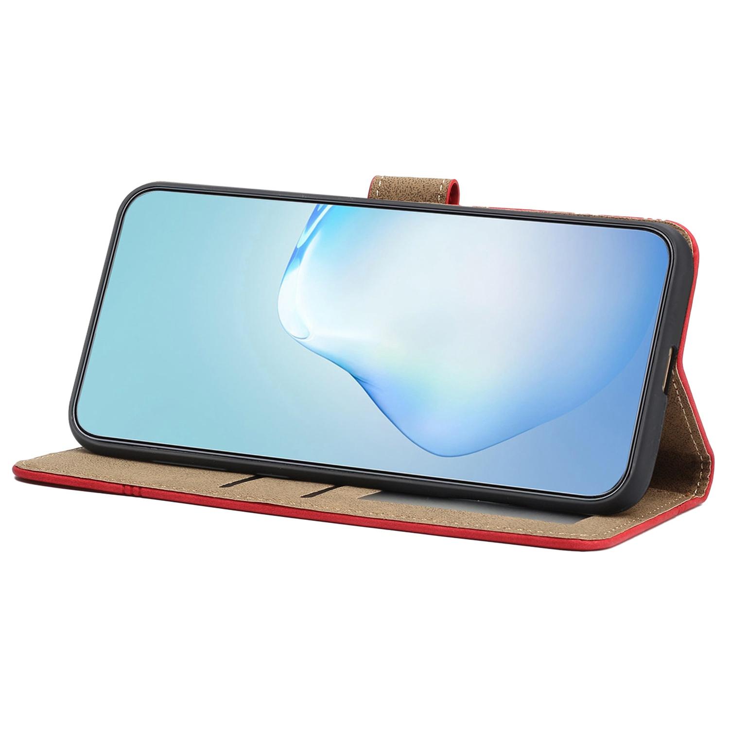 

For iPhone 16 Case Retro Leather Lines Imprinted Phone Cover Viewing Stand Card Holder