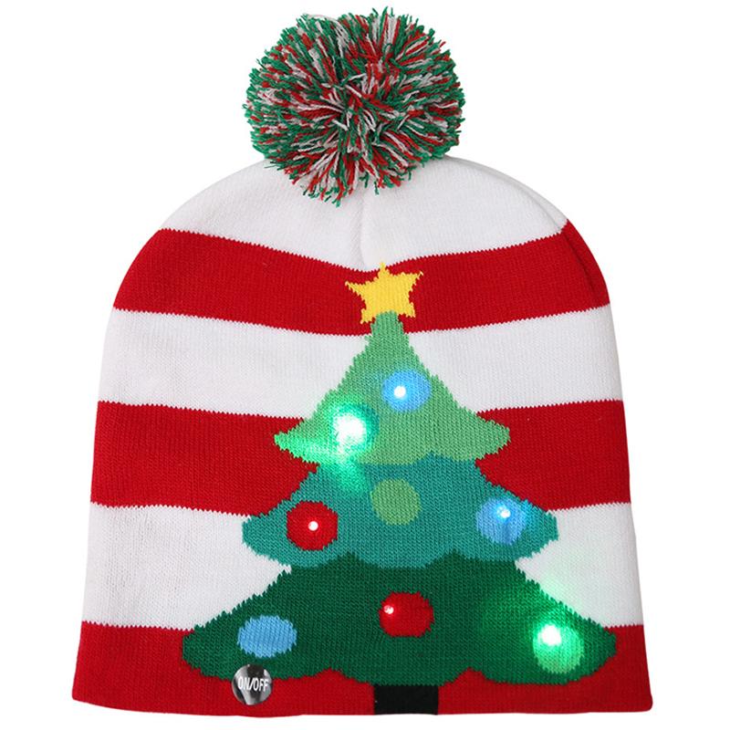 Xmas Knitted Beanie Hat Winter Warm Mens Ladies Women Ski Cap With Light Led