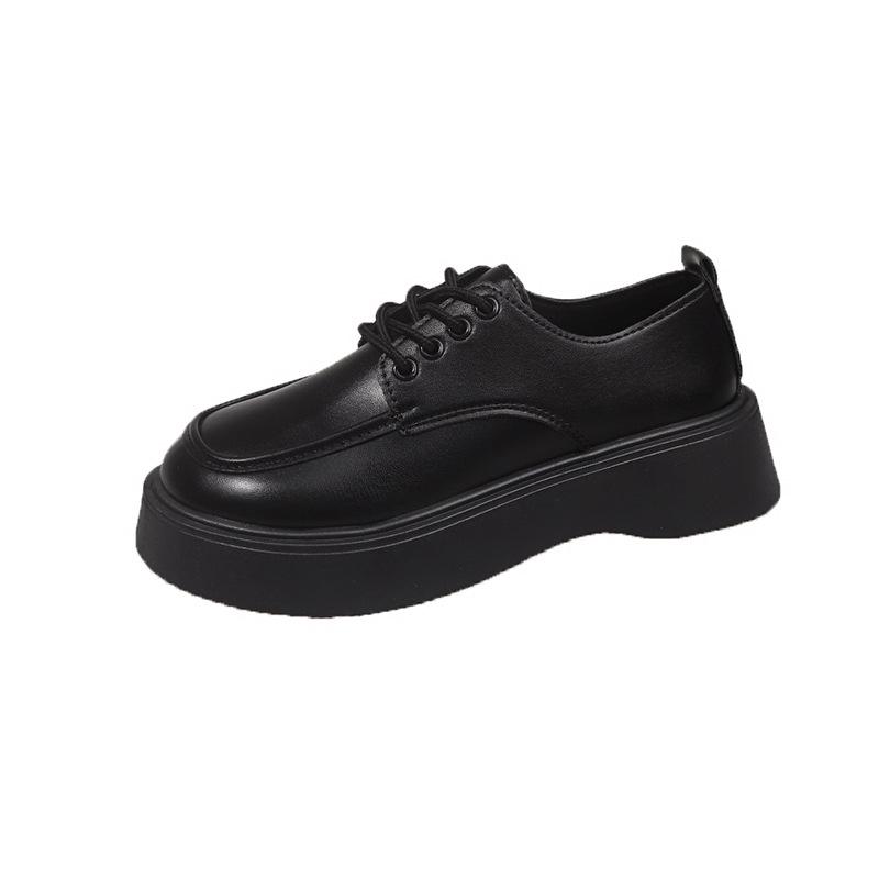 British Style Women s Leather Chunky Loafers - Versatile, Retro Lace-up Soft Sole for Autumn 2025 35