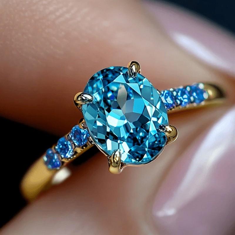 Huitan Fashion Chic Blue Cubic Zirconia Ring for Women Engagement Accessories for Female Modern Style Statement Jewelry Gift