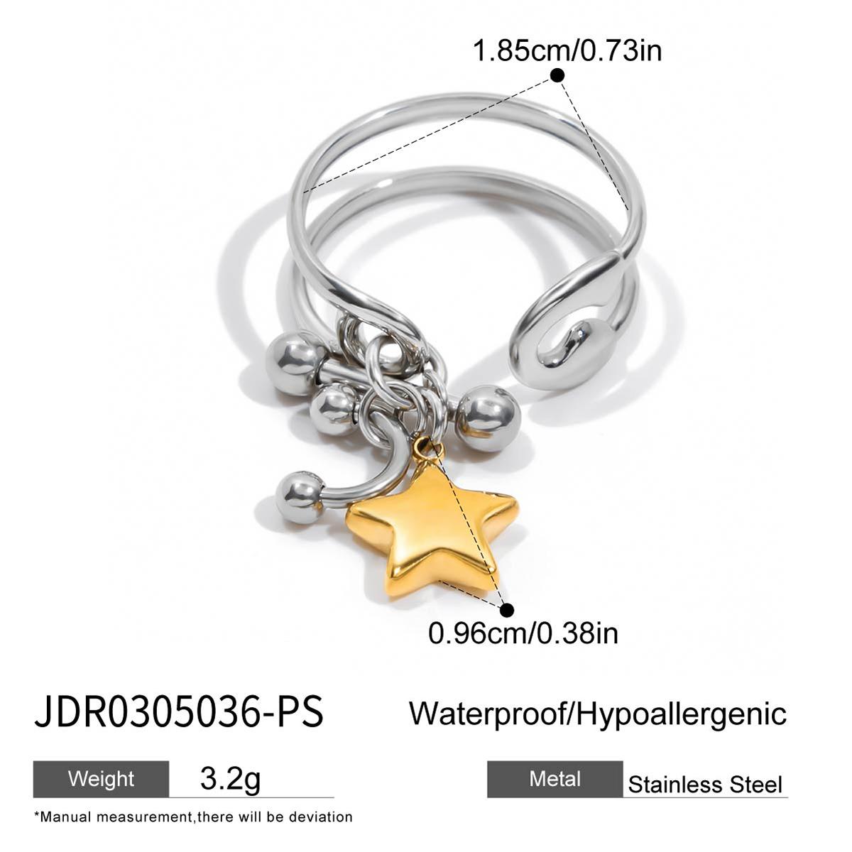 Zora Trendy Women s Paper Clip Design Flower Heart Star Pendant Open Ring 18K Gold-plated Stainless Steel Waterproof Jewelry