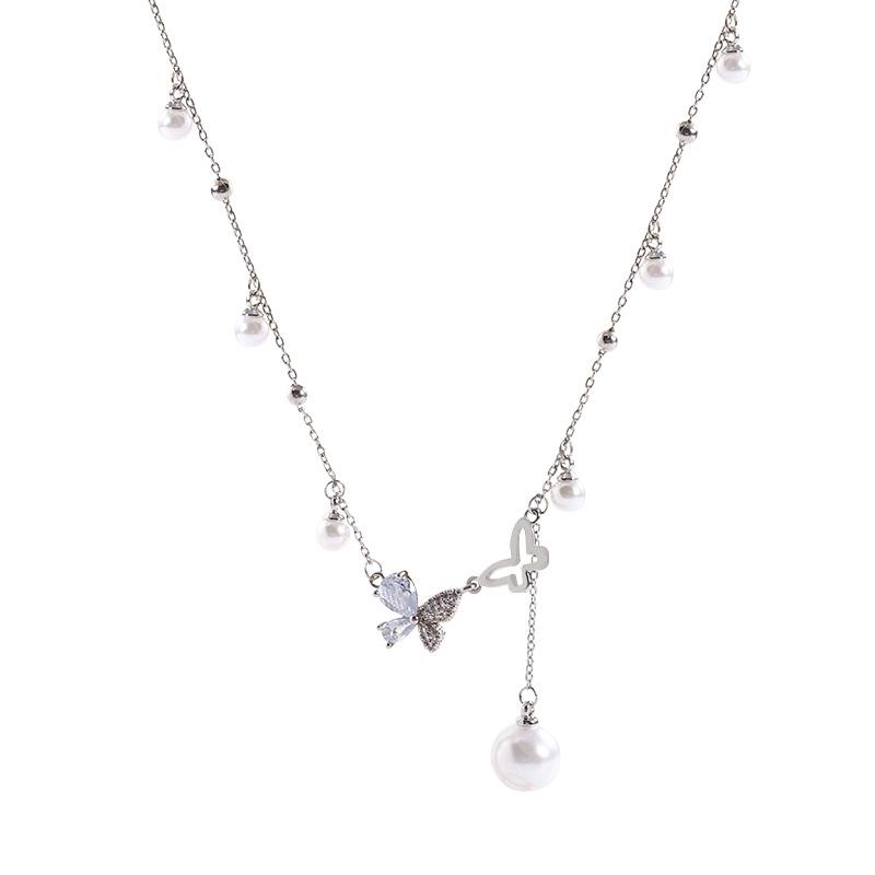Tassel Pearl Butterfly Necklace Women's Light Luxury Design Sense Internet Celebrity Clavicle Chain Premium Neck Chain
