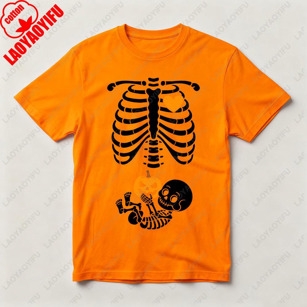 Halloween Skeleton Baby Rib Cage Tshirt Funny Maternity Pregnant Pumpkin TShirt Women Halloween Casual Tee Unique Design Tops