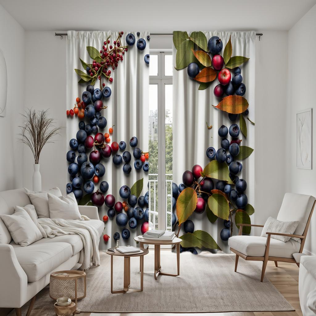 2 sztuki dekoracji gałązki z owocami i liśćmi w kolorze czerwonym borówki HD zasłona białe wiązanie zasłona z nadrukiem cyfrowym styl dekoracji domu Decora