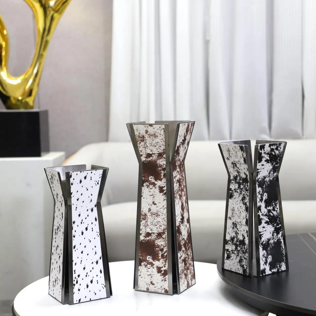 Luxury Stainless Steel Vase, Splashed Ink Art Leather Metal Flower Vase, Flower Arrangement, Living Room Decoration Ornament