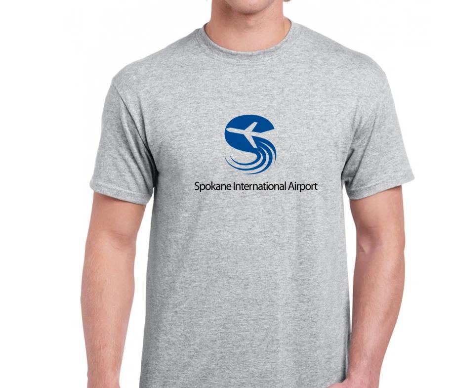 Spokane International Airport Washington Blue Tee Shirt Sport Gray T-Shirt M