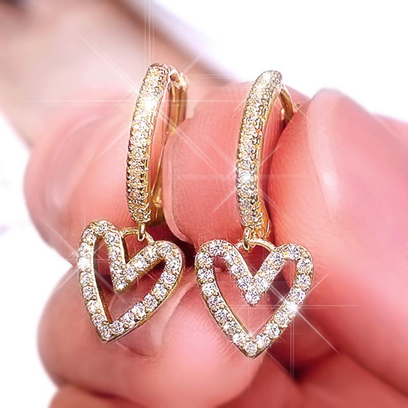 Creative Hollow Heart-Shaped Hanging Earrings, Sweet Wind Love Earrings Valentine'S Day Gift For Women Qixi Festival