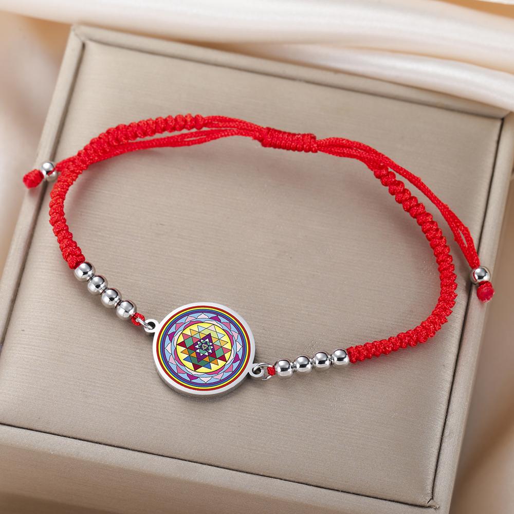 Dawapara Sri Yantra Bracelet Adjustable Braided Rope Sacred Geometry Mandala Chakra Spiritual Jewelry Stainless Steel