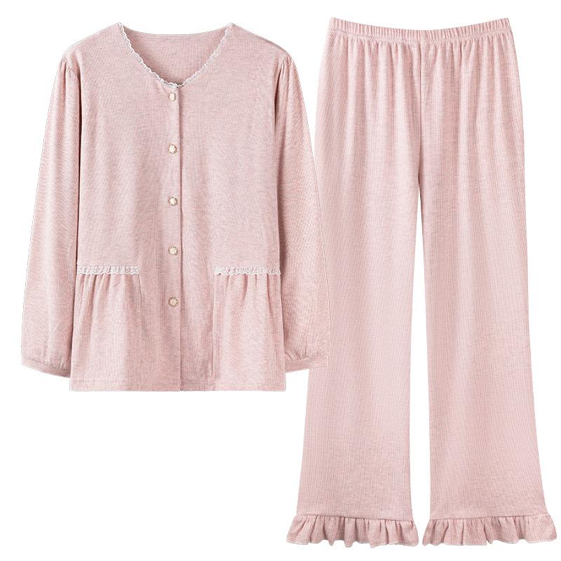 Pajamas Women'S Autumn And Winter Long-Sleeved Trousers Double-Sided Polished German Velvet Medium And Thick Loungewear Warm Suit