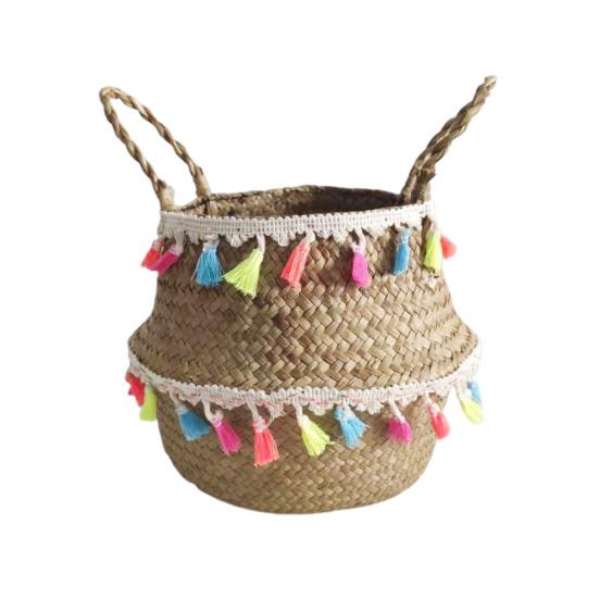 

Корзина для хранения всякой всячины с кисточками из искусственной морской травы, контейнер для домашнего горшка XS разноцветный