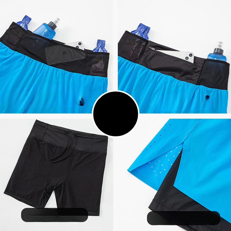 Men's Trail Speed Shorts Summer Quick-dry Lined Anti-exposure Double-layer Outdoor Marathon Running Short Pants with Pockets