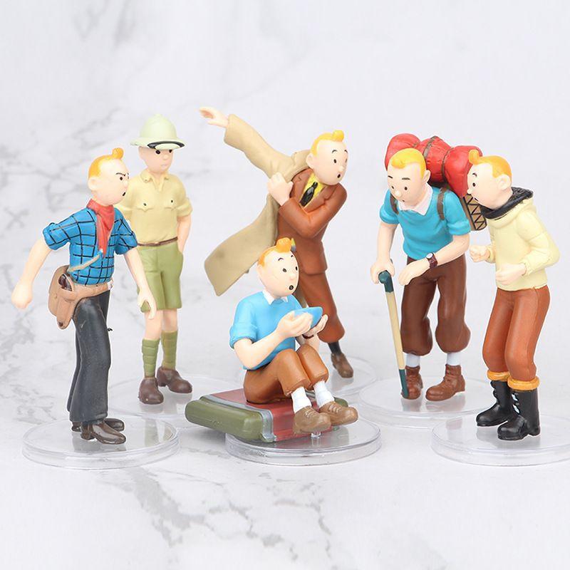 

6Pcs/Set Cartoon The Adventures of Tintin Action Figures Doll Comic Tintin Milou Dupont Kids Charm Hobby Toys Gifts For Kids