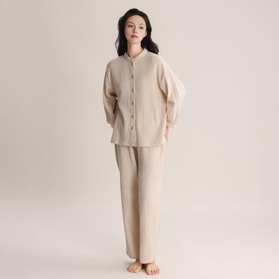 Women's Cotton Pajama Set Button Down Long Pants Loungewear Set Sleeve Top And Casual 2