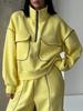 Dames Kleurblok Halve Rits Sweatshirt en Broek Set Casual Losse Lange Mouw Top Hoge Taille Joggingbroek Tweedeel Outfit