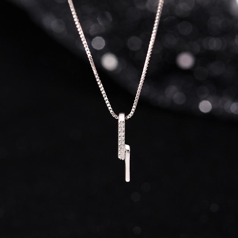 Flash Diamond Long Geometric Line Necklace Simple Small Fresh Everything with Strip Line Female Collarbone Chain Chic Choker Tide