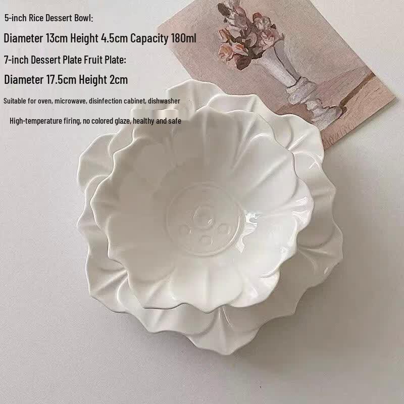 French Retro Embossed Ceramic Bowl and Plate Set