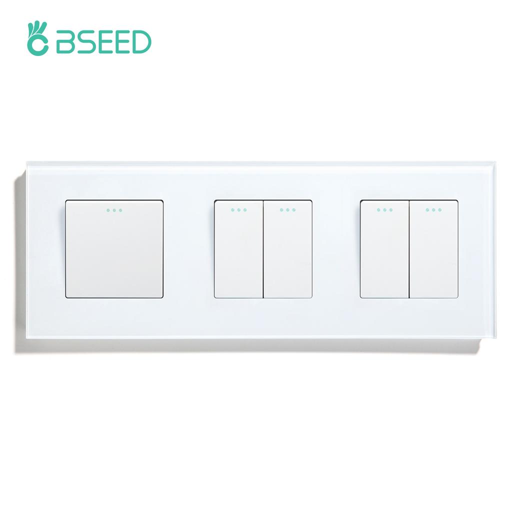 BSEED 1/2/3 Gang 1 Way Mechanical Wall Light Switch Double Button Switch EU Standard Glass Panel 10A For Home Lighting Control
