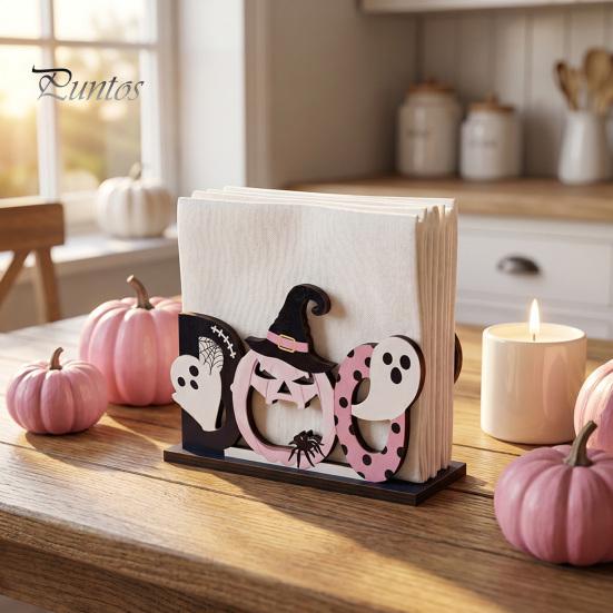 Functional Holiday Kitchen Gadget Halloween Wooden Napkin Holder, Ghost Pumpkin Tabletop Decor for Dining Room, Decorative Stand Restaurant