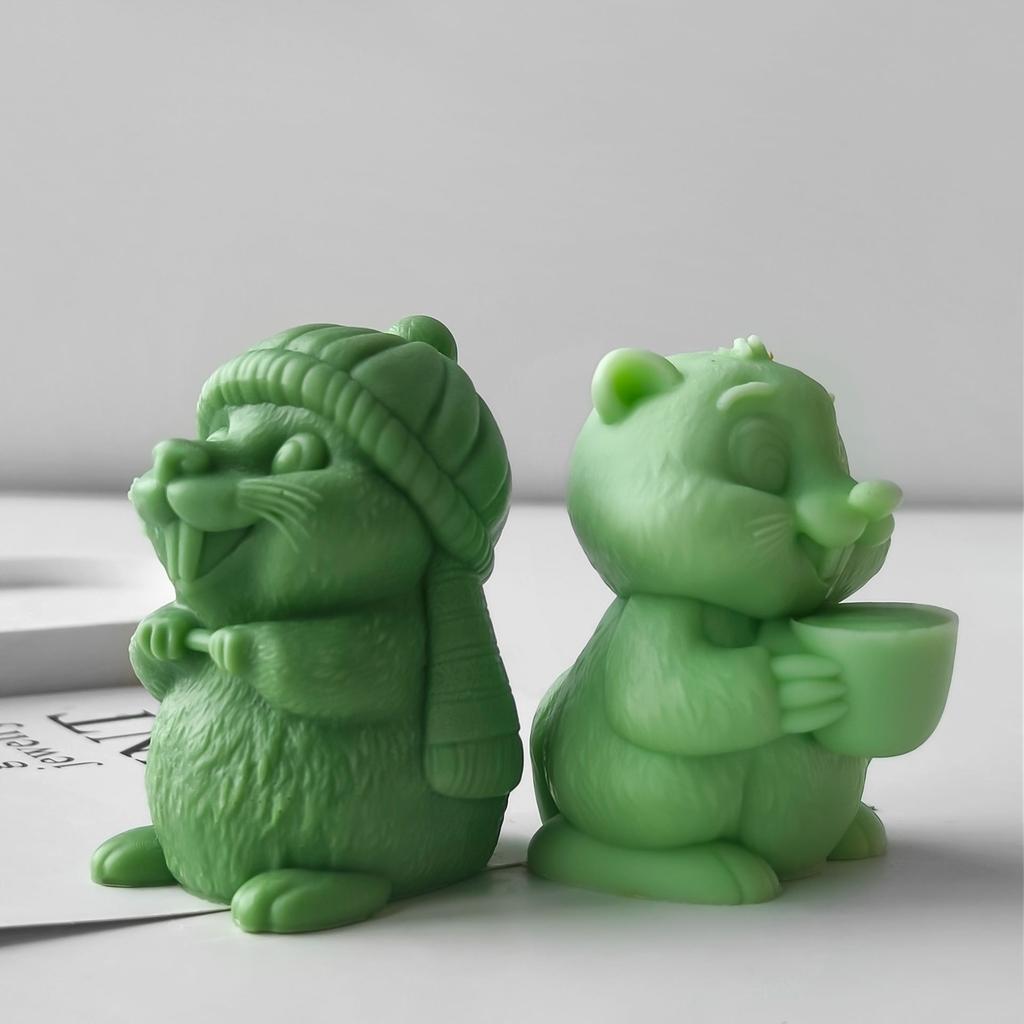 DIY Aroma Plaster Resin Ornament Animal Mould Handmade Soap Candle Making Supplies 3D Cute Groundhog Silicone Candle Mold