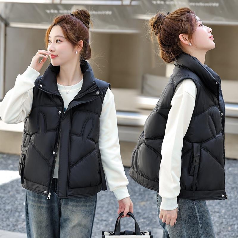 Daunenweste Jacke Damen Herbst und Winter neue Mode kurz Oberbekleidung verdickter Stehkragen ärmellose Baumwollweste