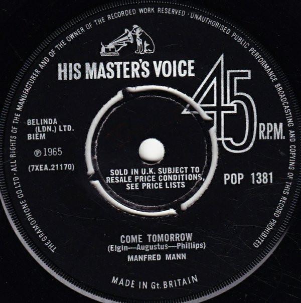7inch Record MANFRED MANN - Come Tomorrow POP1381 His Master's Vo 1965 UK Rock Used