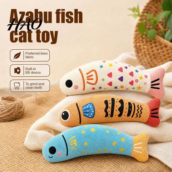 Catnip Filled Fish Pillow Cat Toy, Squeaky Linen Chew Stuffed Toy Kitten Kicker for Indoor Cats Biting Kicking Boredom Relief Natural Supplies