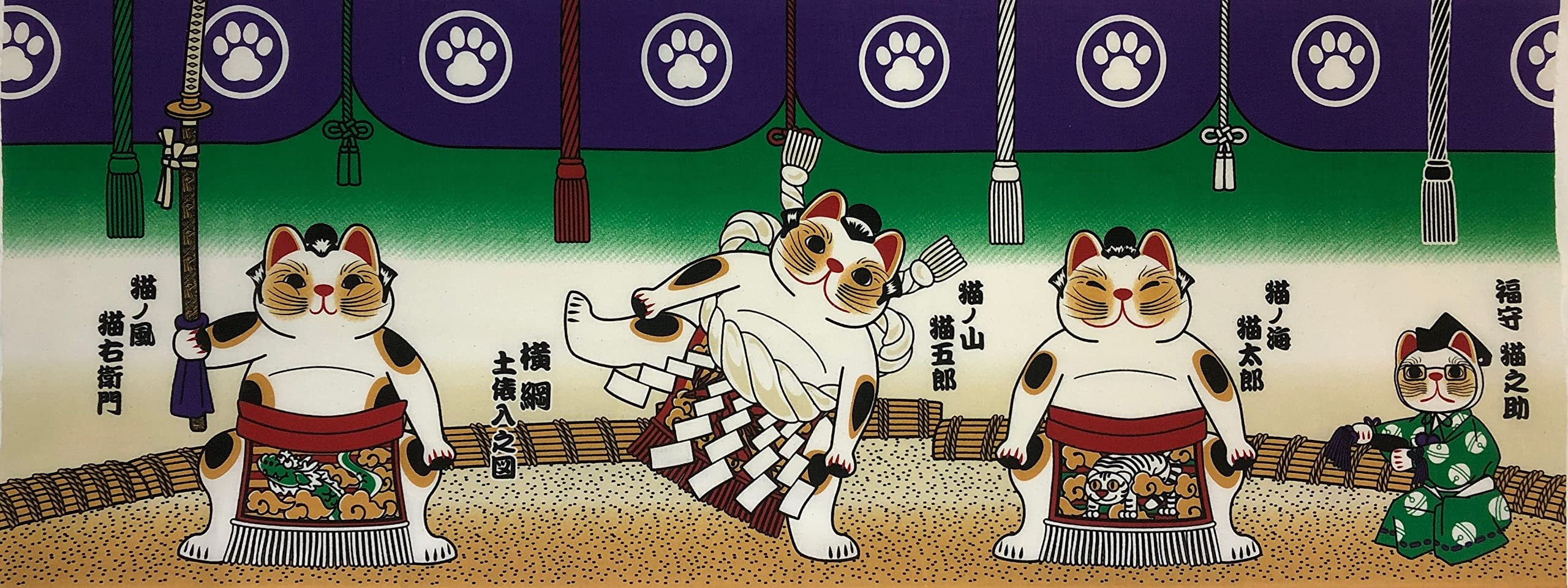 Tenugui hand Sumo lucky beckoning printed made in auspicious sumo martial sumo national goat (Japanese towel) - wrestling, cat, cat, tenugui, Japan,