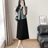 Women's Retro Denim Jacket & Long Sleeveless Vest Dress Set - Summer Slimming Tummy Cover 