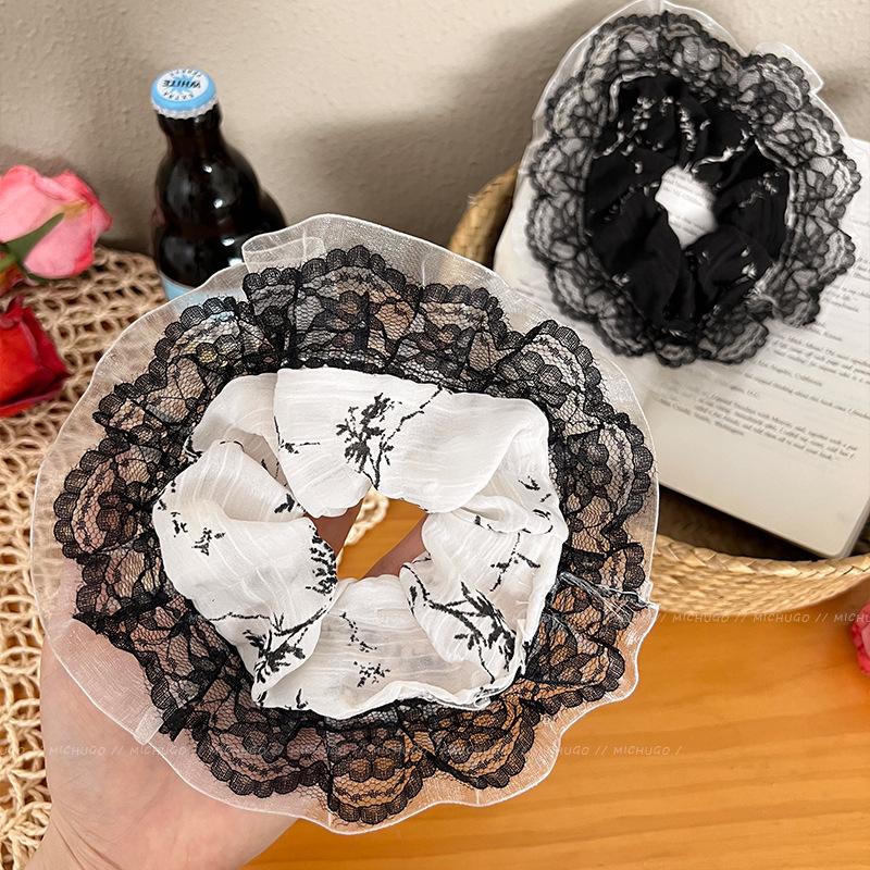 Lace Ruffle Scrunchie: Women's High-Elasticity, Durable Hair Tie for Versatile Bun Hairstyles.