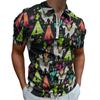 Citrus Print Short Sleeve Zip Polo Shirt, Stylish Summer Casual Top