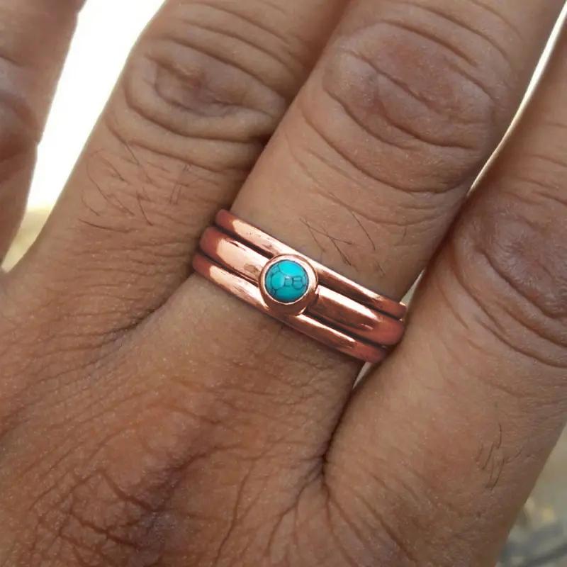 

Huitan Imitation Turquoise Rings for Women Metal Simple Versatile Lady s Finger-ring Boho Style Daily Wear Party Beach Zircon 5