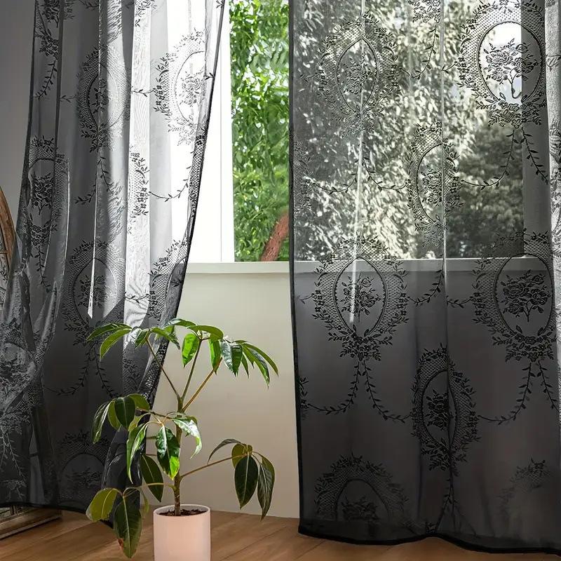 Black Knitted Lace Embroidered Curtain for Bedroom & Living Room