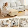 3-Seater Modular Corner Sofa In Breathable Leather-Effect Fabric with Footstool Storage, Cushions, Cream