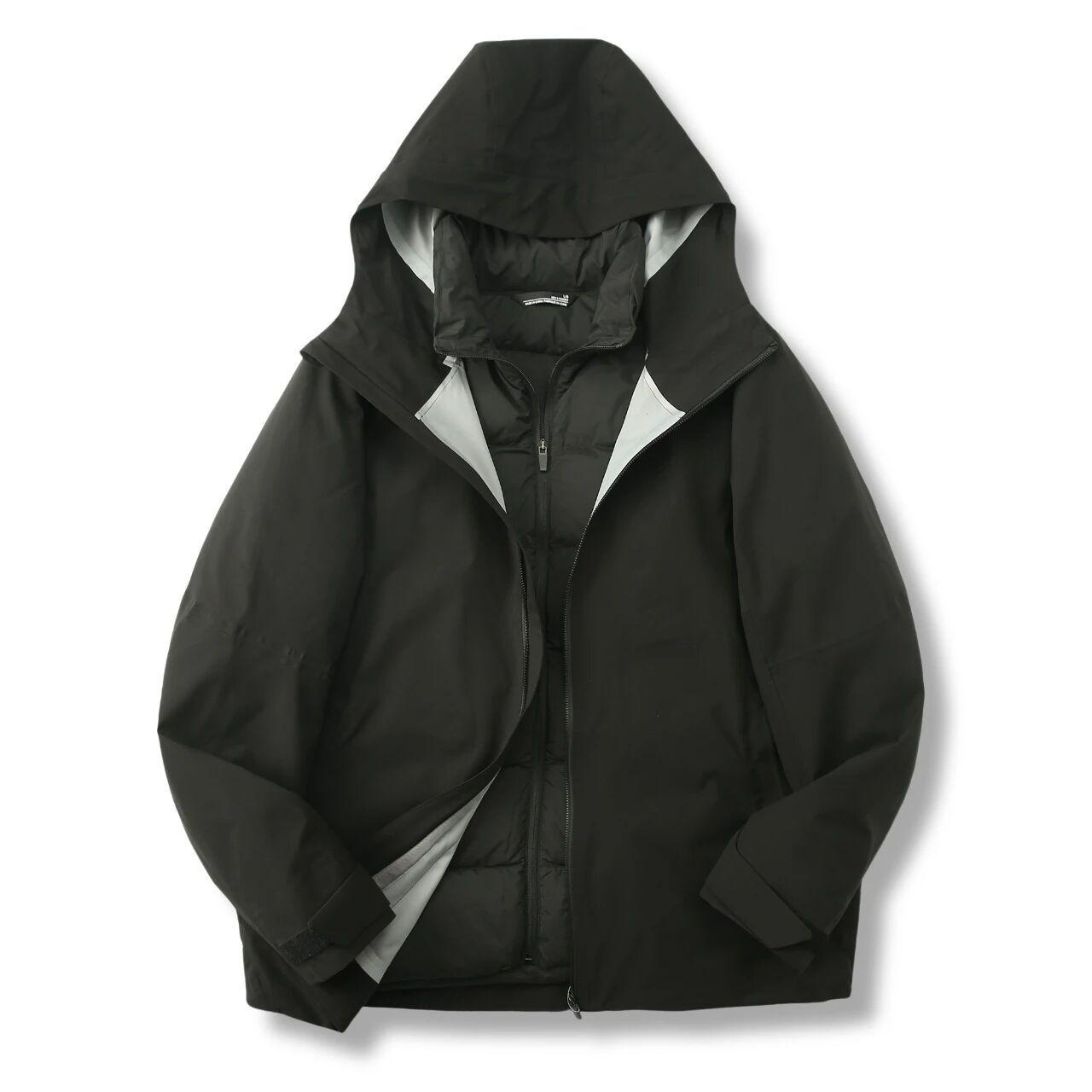 

Men s Winter Hooded Ski Jacket with Liner: Seamless, Welded, Extreme Cold Protection L чорний