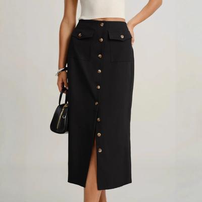 Estilo Nuevo de Otoño Elegante Falda Recta para Ir al Trabajo Botones Retro Abertura Falda Versátil