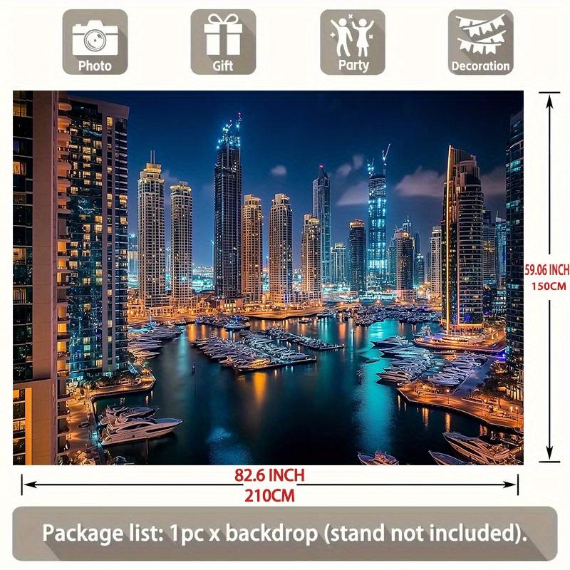 2D plane, 1 polyester banner of dock night scene for party, suitable for home and room decoration, as well as event background.