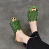Johnature Hand Woven Genuine Leather Outdoor Flat Slippers Versatile Casual Women's Slip-on Shoes