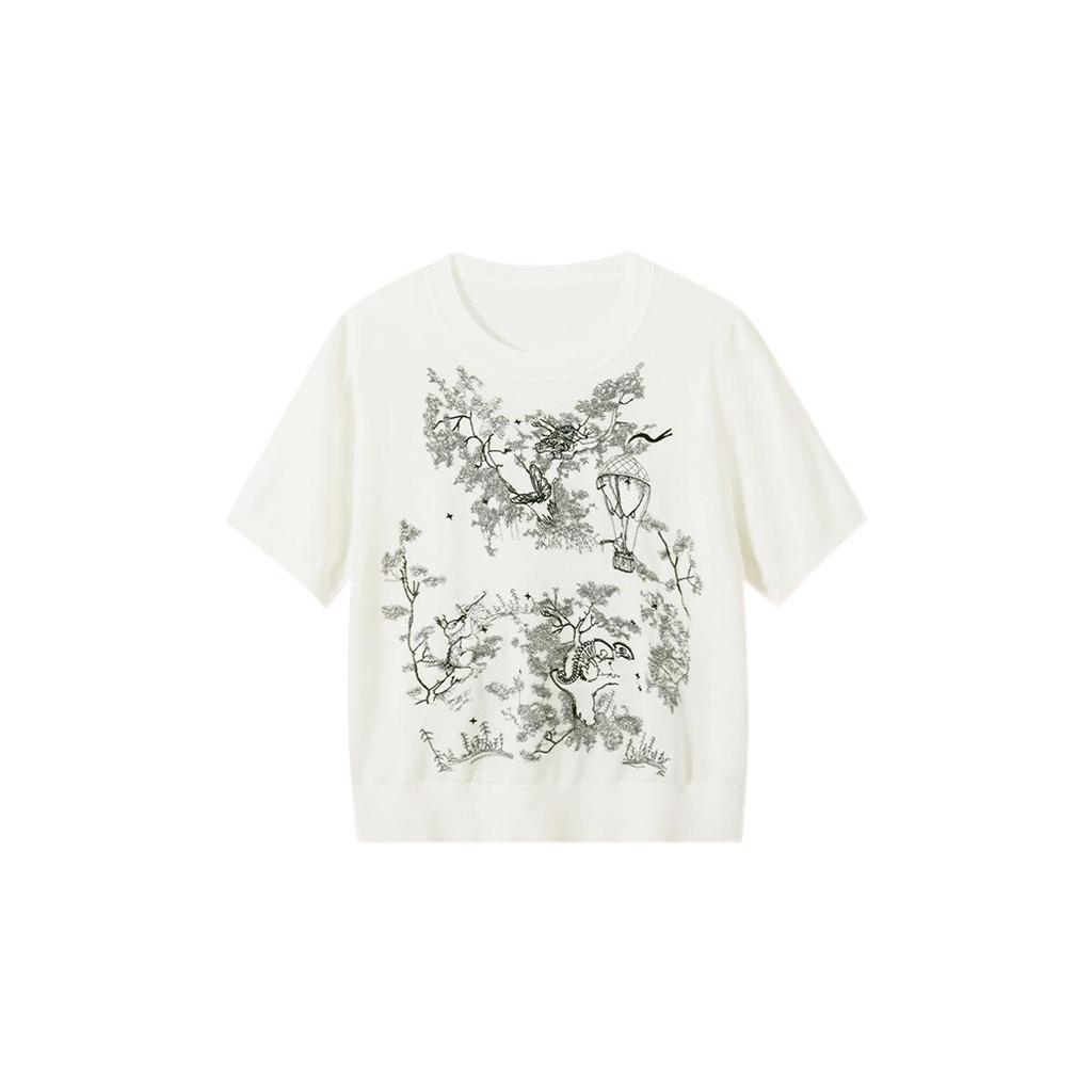 Northern Deer 'Hot Air Balloon' Lyocell Cotton Mulberry Silk Summer Knit T-Shirt WX261227