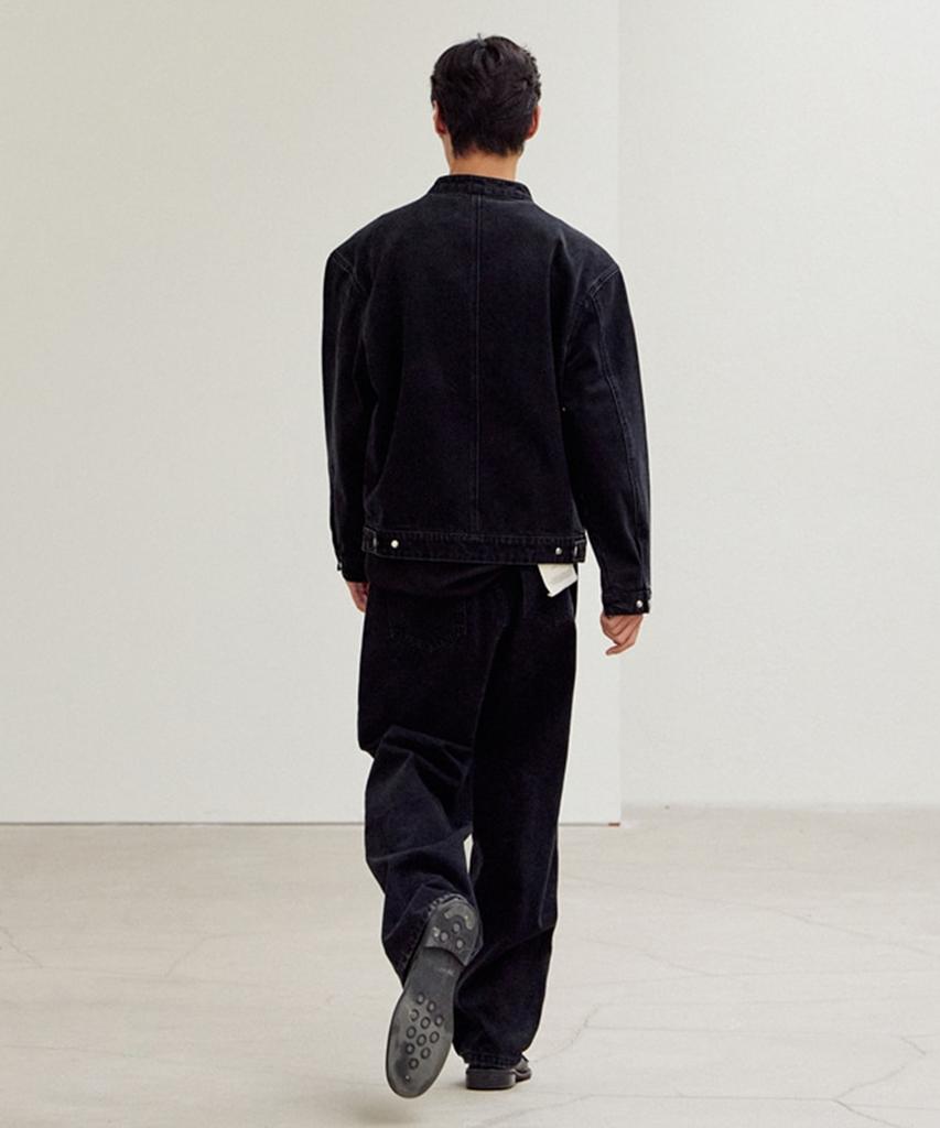 Mood Inside Line Washed Biker Denim Jacket Black