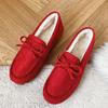 Winter Shoes Women Casual Flat Shoes Women's Moccasins Soft Loafers Classic Warm Plush Bow Slip On Female Cotton Shoes WSH5195