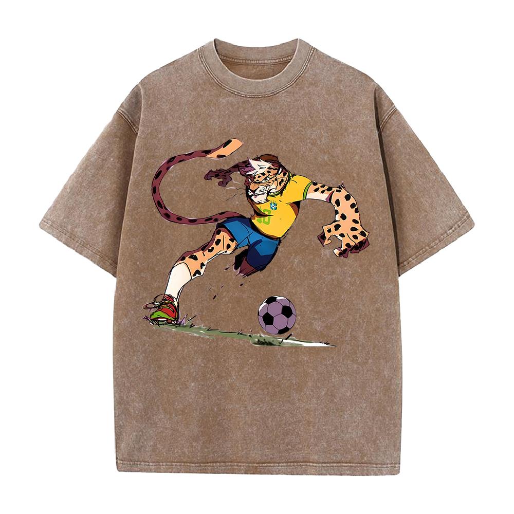 Beast Football Anime Aufdruck T-Shirt Herren Damen Kleidung Vintage Gewaschen Übergroßes T-Shirt Sommer Kurzarm Oberteile