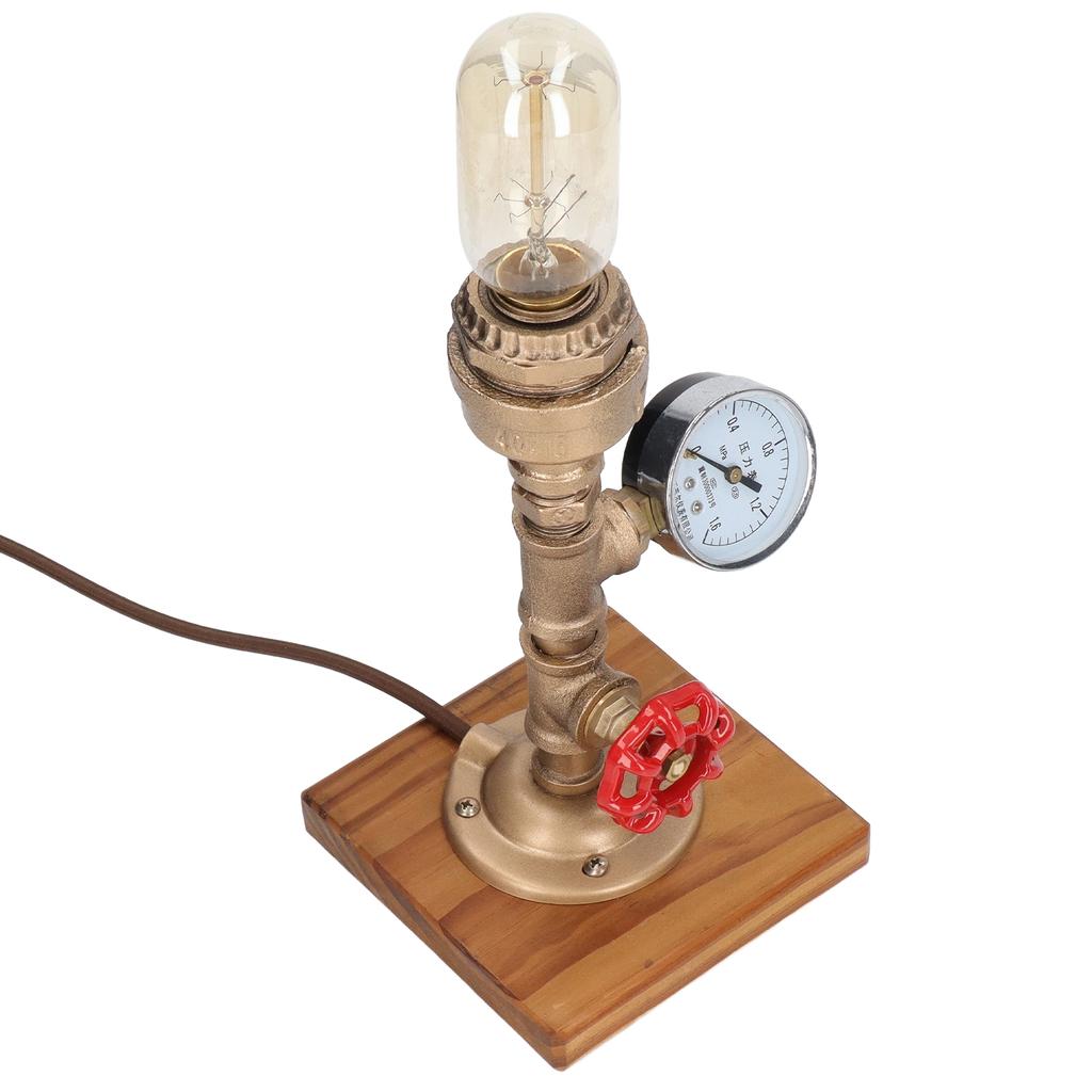 Industrial Style Retro Desk Lamp Malleable Steel Carbonized Pine Decorative Table Lamp for Cafe