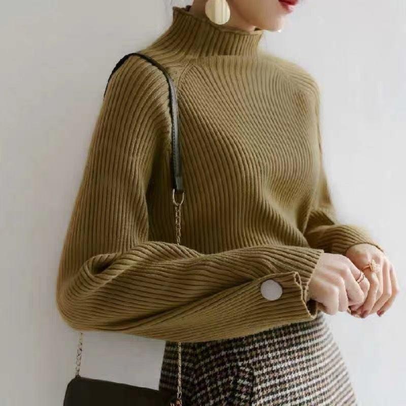 Autumn and winter Korean version of the new simple bottoming shirt semi-turtleneck sweater women's loose and versatile long-sleeved knitted sweater