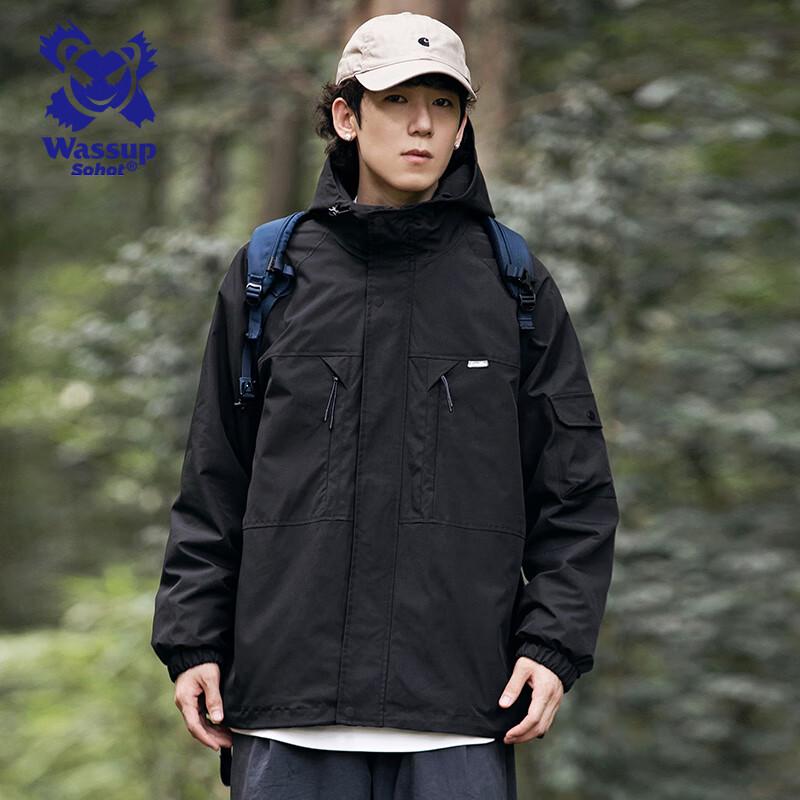 Wassup Sohot Men's 3-in-1 Outdoor Windproof Fleece-Lined Jacket