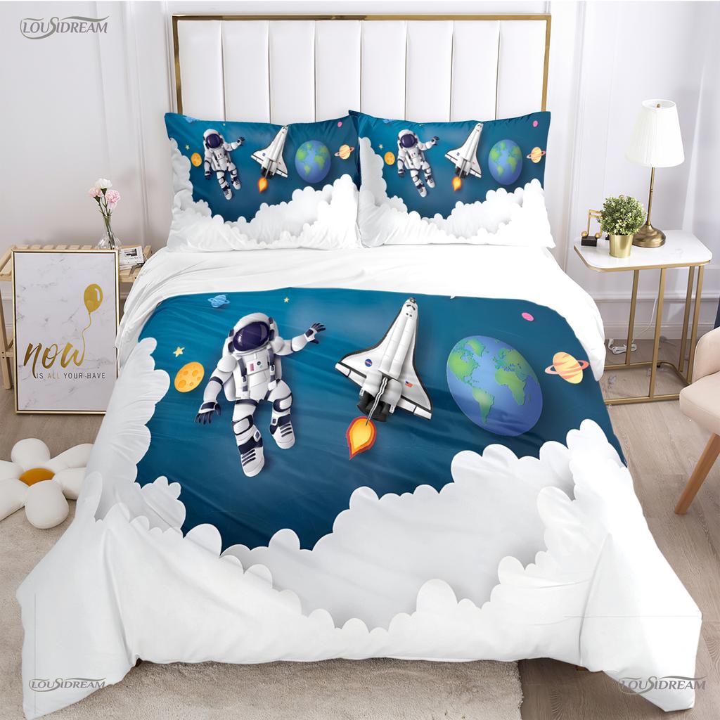Comforter Space Astronaut King Size Extra Large Cartoon Cute Bedding Set Soft Skin-Friendly Suitable For Teenagers Kids Boys