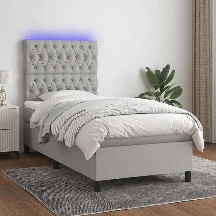 VidaXL Slatted Bed Base with Mattress and LED, Upholstered Bed, Single Bed, Adult Bed for Interior Bedroom, 3135093
