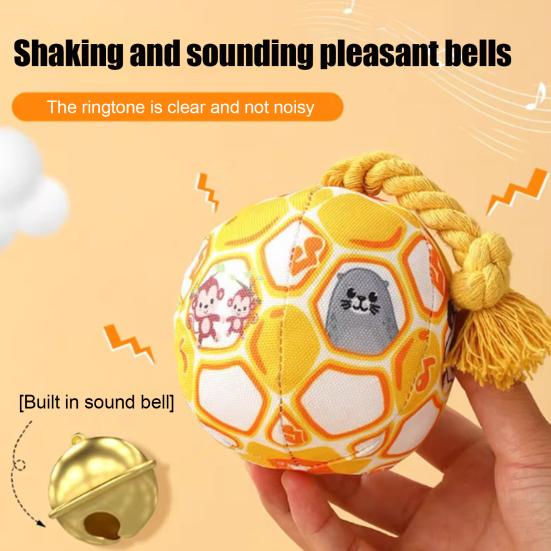 Plush Ball Dog Chew Toy Boredom Stress Relief Bite Resistant Squeaky Cartoon Ball Toy with Cotton Rope Pet Teething Cleaning Toy
