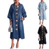 Women's Lapel Collar Denim Long Dress with Large