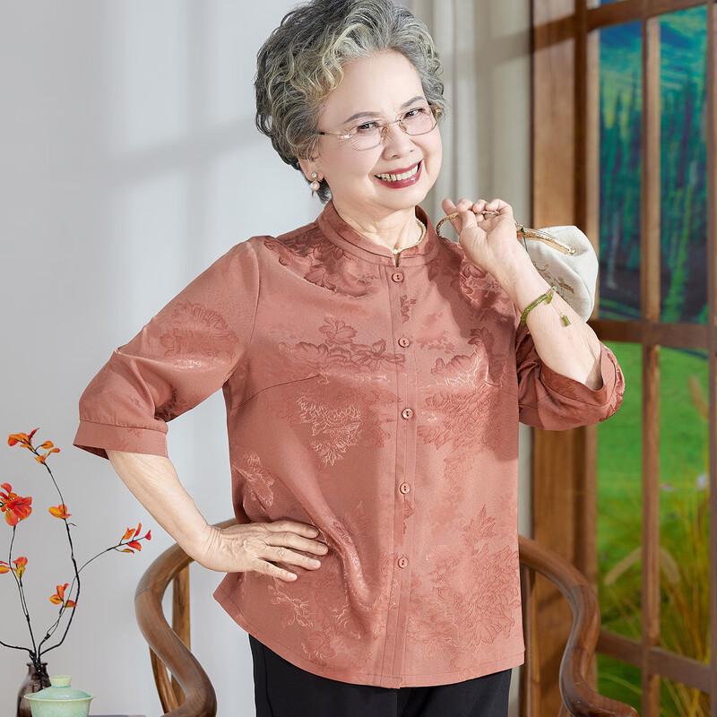 Elderly Women s Floral Print Seven-Quarter Sleeve Blouse 4XL