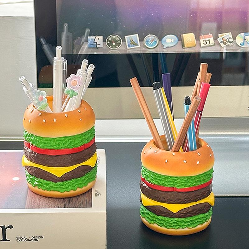 Cute Hamburg Design Pen Holder Smooth Creative Desktop Storage Container Multi-Purpose Funny Makeup Brush Storage Bucket